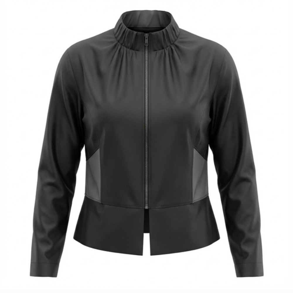 Lida Baday Black Silk Lined Zip Front Jacket Women’s Size 10 Cropped Tailored
